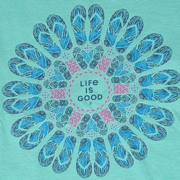 Life is Good Flip Flop Sunburst Green V-neck Short Sleeve Crusher Tee - S - Picture 2 of 10